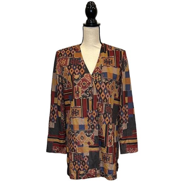 Vintage Southwestern Aztec Blazer Jacket Handmade Womens XL Four Button - Picture 2 of 5